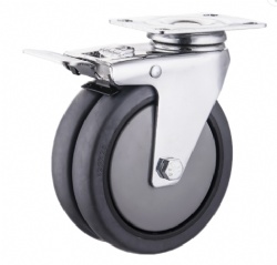 Top Plate Total Brake Ball bearing Dual Wheel TPR Casters With Plastic Thread Guard